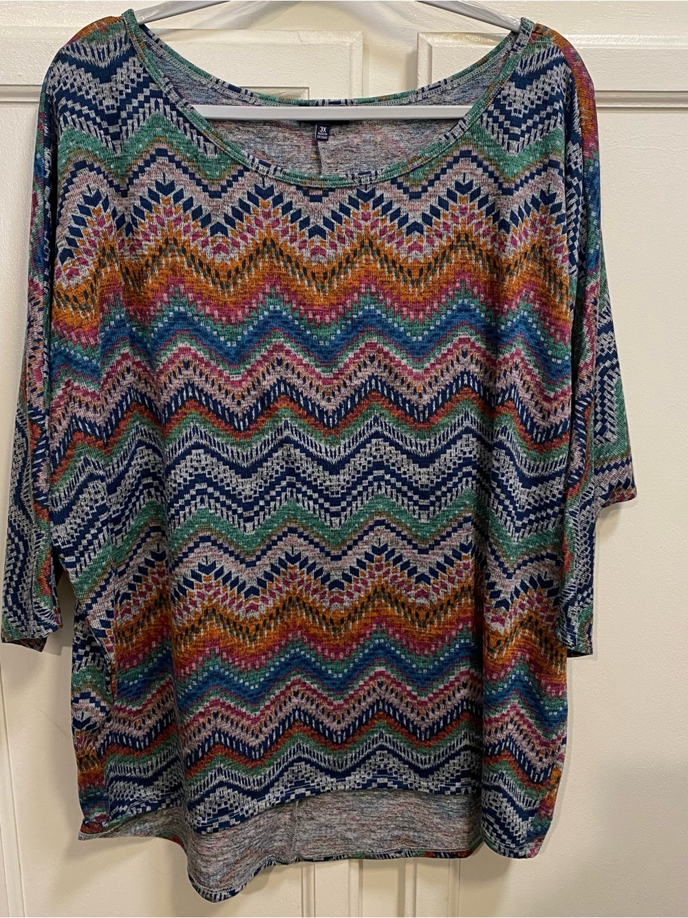 Olivia Blu Multicolor Chevron Knit Tunic - Navy, Teal & Orange